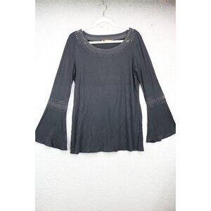 Belldini Black Long Bell Sleeves Studded Mesh Top-Large-Goth-Boho